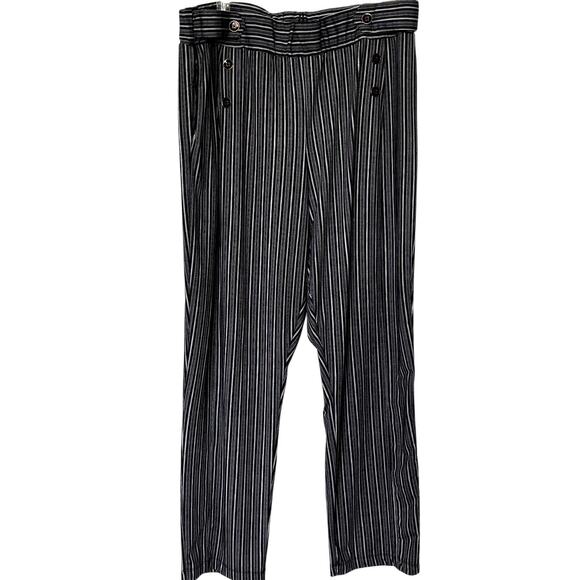Robert Louis Wms 2X Black White Striped High Rise Pull On Pants Pockets - Picture 1 of 8
